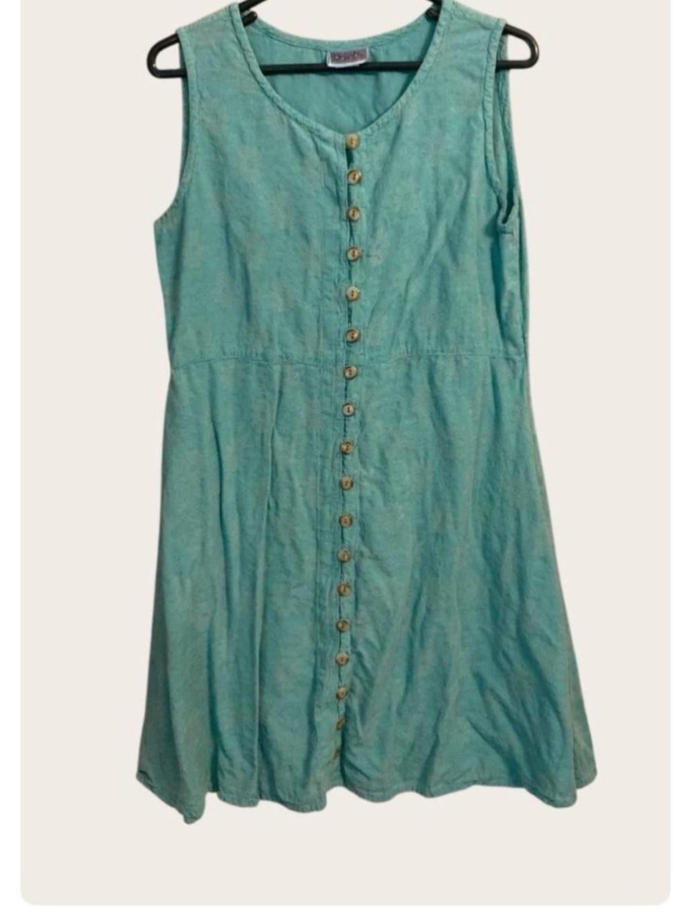 Eucalyptus Handmade Light Teal S Linen Blend Floral Button Front Dress Y2K Beach